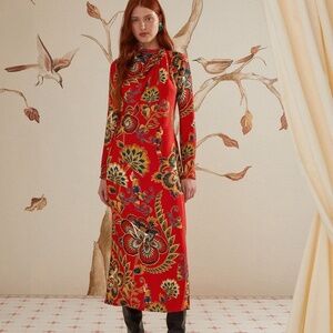 Farm Rio Red Maxi Floral Cutout Lenzing™ Ecovero™ Viscose Backless Midi Dress